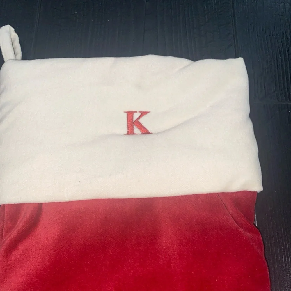 Pottery Barn Letter K Monogram‎ Christmas Stocking Red Velvet